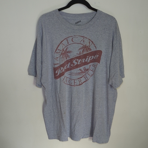 Red Stripe Jamaican Lager Beer Men's Graphic T-shirt Gray + Red Size 2XLT - Picture 1 of 4